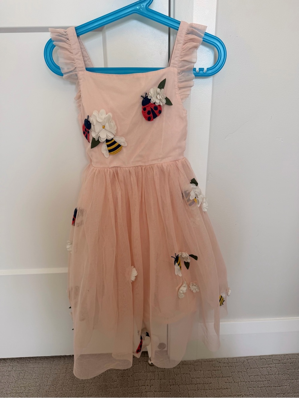 Mini Boden Blush Pink Tulle Dress with Flower and Bug Appliqués